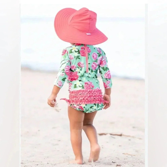 EUC Ruffle Butts Rosy Sweetheart One Piece Rash Guard Floral 6-12 months - Picture 2 of 10